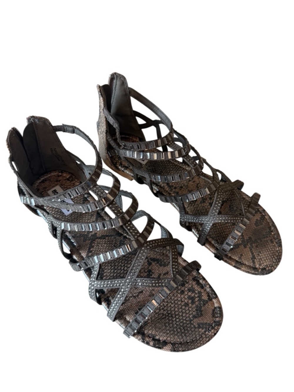 Not Rated Studded Gladiator Sandals Metallic Snake Print Strappy Cage Festival
